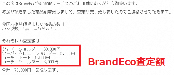 BrandEco宅配買取サービス査定額