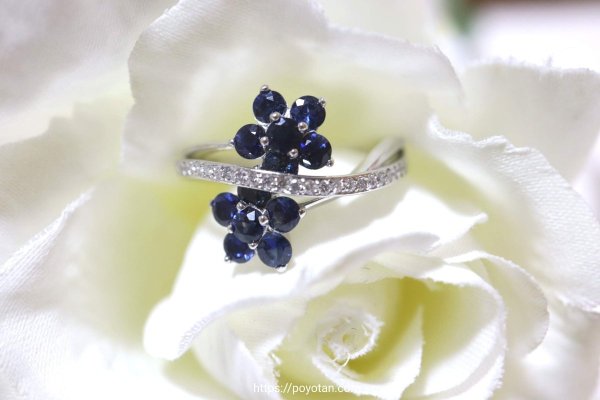 スパークルボックス(SparkleBox)：プラチナサファイヤフラワーダイヤモンドリング(12号)