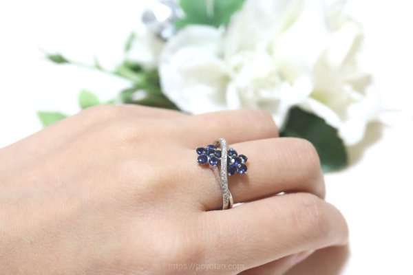 スパークルボックス(SparkleBox)：プラチナサファイヤフラワーダイヤモンドリング(12号)