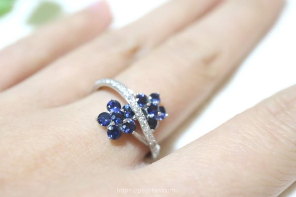 スパークルボックス(SparkleBox)：プラチナサファイヤフラワーダイヤモンドリング(12号)