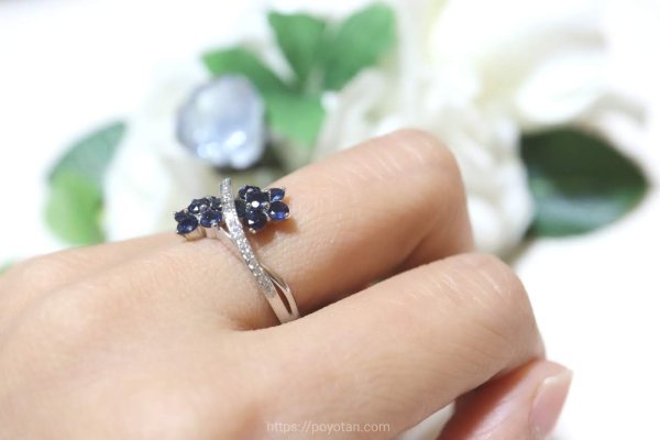 スパークルボックス(SparkleBox)：プラチナサファイヤフラワーダイヤモンドリング(12号)