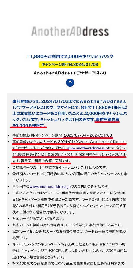 アナザーアドレス：アメリカン・エキスプレスのキャンペーン