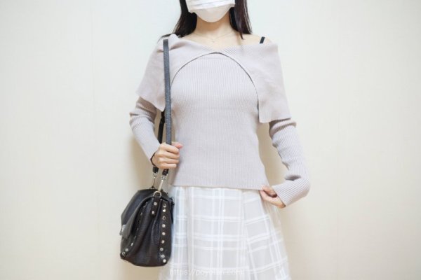 GRL:ビッグカラーオフショルダーニットトップス[dr616]