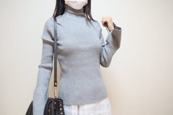 GRL：ハイネックスリットスリーブリブニットトップス[k9221d]