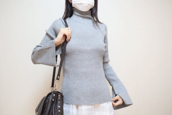 GRL：ハイネックスリットスリーブリブニットトップス[k9221d]