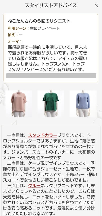 エアークローゼットのトップス３着